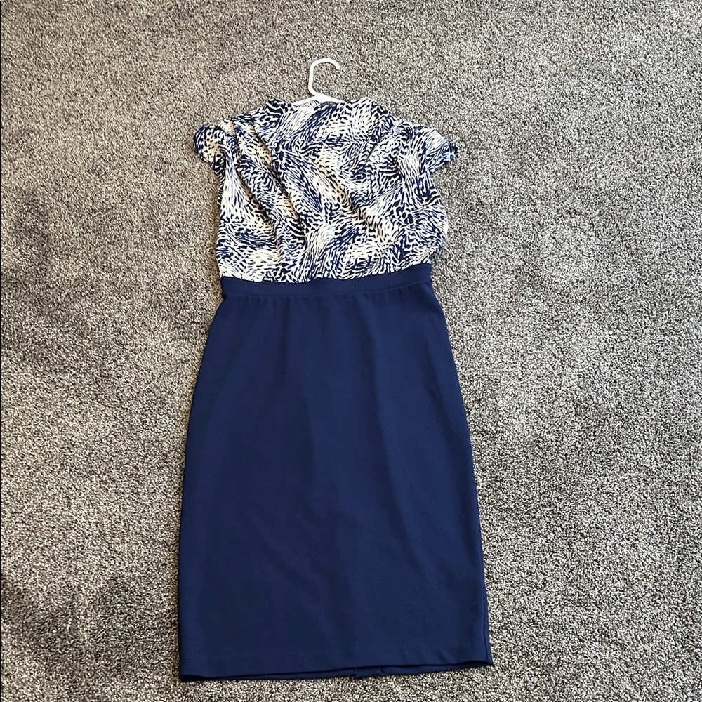 Express Navy and White Midi Dress